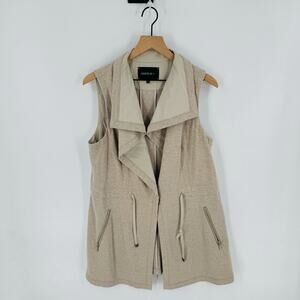 Lafayette 148 New York Beige Open Front Drawstring Vest Sleeveless Jacket Size M